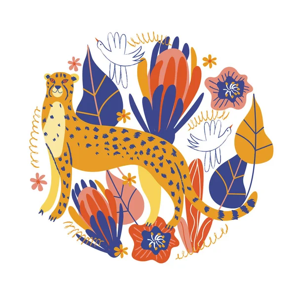 Leuke Cheetah Behoort Tot Exotische Bloemen Vector Illustratie Van Een — Stockvector