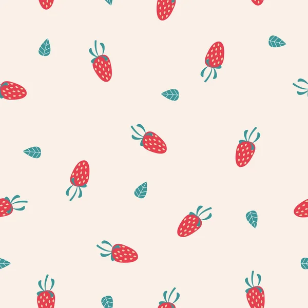 Modèle Sans Couture Avec Petites Fraises Rouges Des Feuilles Vertes — Image vectorielle