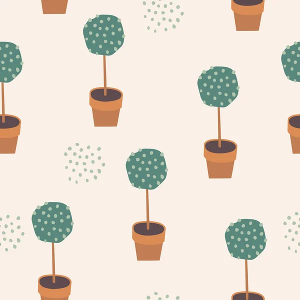 Mignon Motif Sans Couture Avec Des Arbres Pot Illustration Vectorielle — Image vectorielle