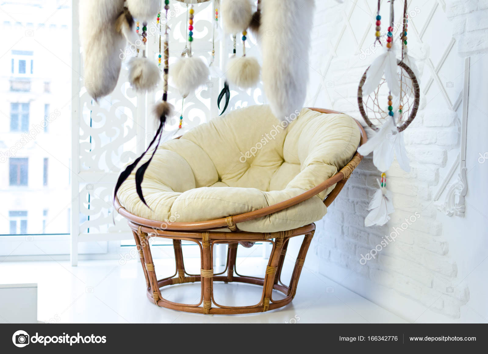 Rattan Chair And Dream Catcher Stock Photo
