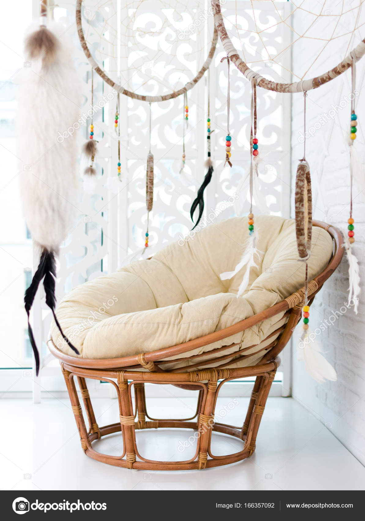 Rattan Chair And Dream Catcher Stock Photo