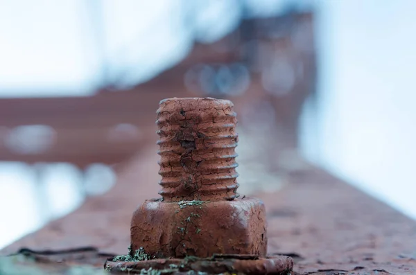 Tornillo Oxidado Corrosivo Con Tuerca Grunge Construcción Industrial Cerca —  Fotos de Stock