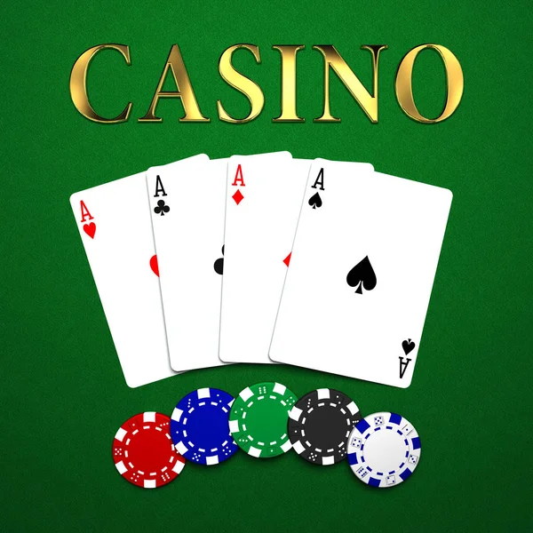 Casino chips on green cloth — Stock Photo, Image