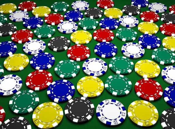 Casino chips on green cloth — Stock Photo, Image