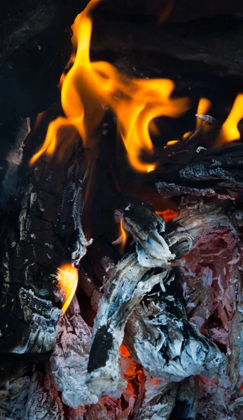 Brennendes Feuer mit heißen Kohlen — Stockfoto