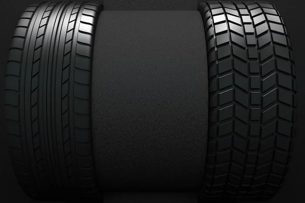 Neumáticos de coche a sobre fondo gris — Foto de Stock