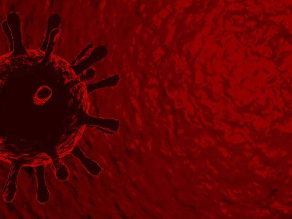 Covid 19コロナウイルスのイラストが赤色の背景でクローズアップ — ストック写真