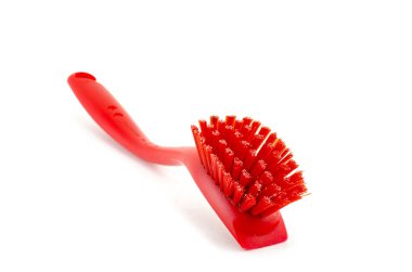 Beyaz arka plan üzerinde izole kırmızı placstic fırça