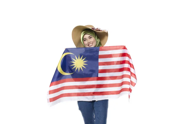 Fiatal malajziai polgári ünnepli független nap boldog arccal. — Stock Fotó