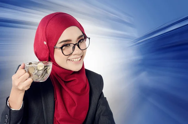 Successo giovani donne d'affari muslimah oltre doppia esposizione astratta — Foto Stock