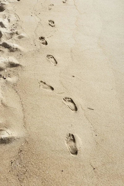 脚印在沙滩上 — 图库照片