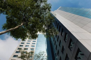 Yeşil ofis binası yansımaları manzaralı alttan üste