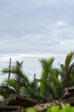 Güzel kırsal manzara, terk edilmiş iskele ya da bulutlu arka plan üzerine geleneksel balıkçı rıhtımı