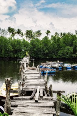Beautiful rural scenery, abandon jetty under bright sunny day