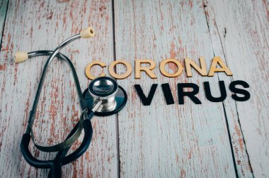 Tahta arka planda CORONA VIRUS sözcükleri
