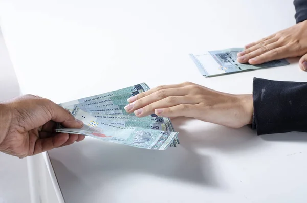 Concept Corruption Young Executive Sitting Receiving Bribe — Stock Photo, Image