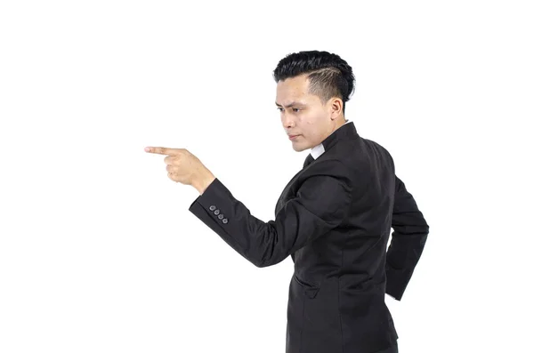 Young Handsome Businessman Standing Pointing His Finger White Background — Stock Photo, Image