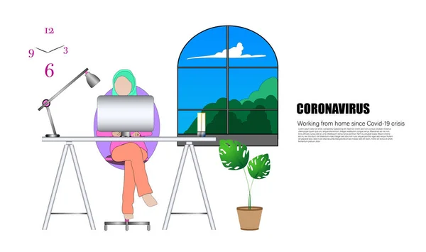 Concepto Ilustración Mujer Joven Freelancers Que Trabajan Computadoras Portátiles Casa — Vector de stock