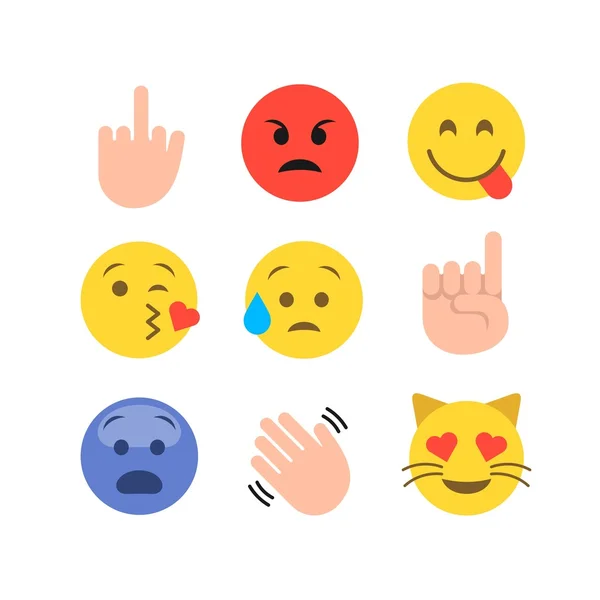 Conjunto de emoticons de estilo plano —  Vetores de Stock