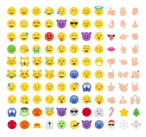 Flat style emoji emoticon icon set — Stock Vector