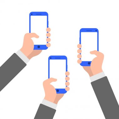 Smartphone düz stil illüstrasyon simge ile el