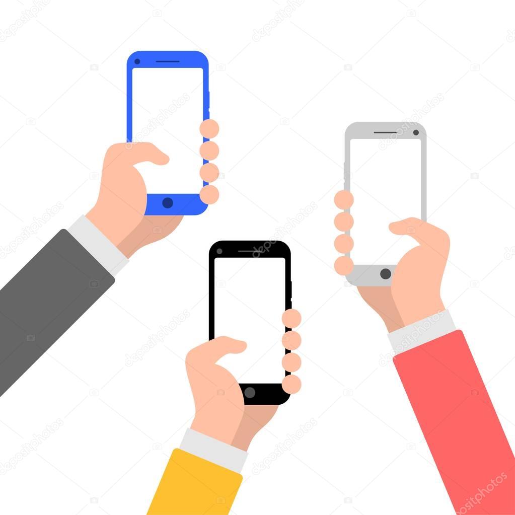 Hands with smartphone flat style illustration icon