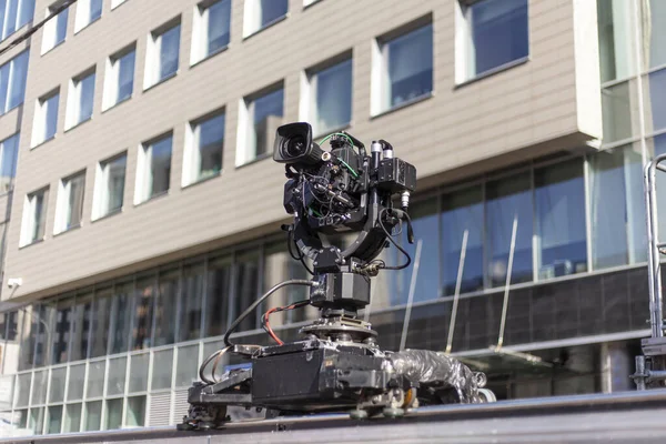 Live televisiecamera. Videoapparatuur op de set. — Stockfoto