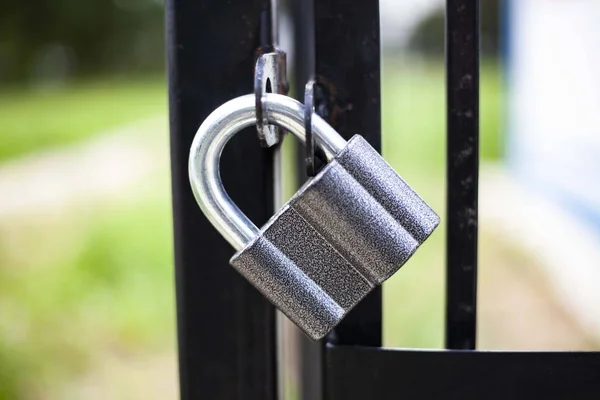 Castle Locks Gate Metal Lock Weighs Fence Reliable Property Protection — 스톡 사진