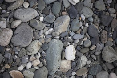 Doku taşları. Büyük taşlar. Güzel arka plan. Sahil. Güzel gri kumsal.