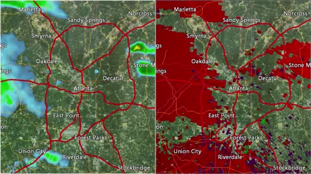 2008 Atlanta Tornado Doppler radar (gesplitst scherm) — Stockvideo