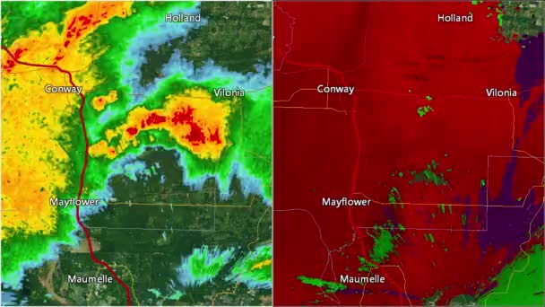 2014 Mayflower/Vilonia, Arkansas Tornado Doppler radar (rozdělená obrazovka) — Stock video