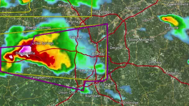 2008 Atlanta, Georgia Radar Doppler Tornado (Con cajas de advertencia ) — Vídeos de Stock