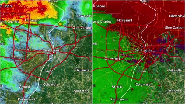 2011 St. Louis, radar Doppler mo Tornado (podzielony ekran) — Wideo stockowe