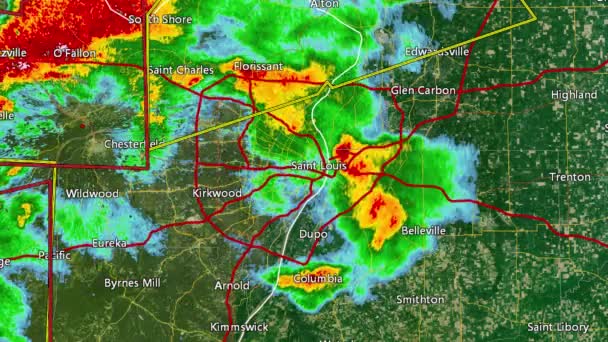2011 Сент-Луис, штат Миссури, радар "Торнадо" (с предупреждающими коробками) ) — стоковое видео