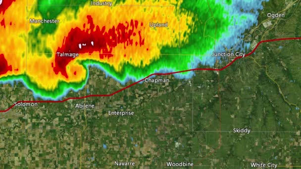 2016 Solomon / Abilene / Chapman, KS Tornado Doppler Radar (Sin cajas de advertencia ) — Vídeo de stock