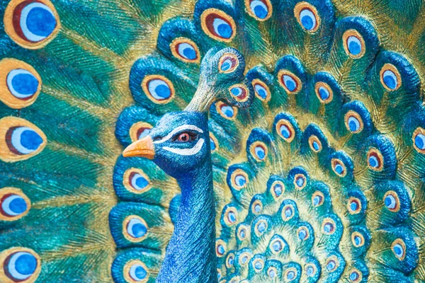 Beautiful Peacock statue with feather — Stock Photo, Image