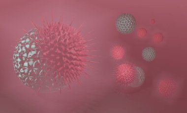 Kan damarlarında Covid Virüsü. COVID-19.Coronavirus hastalığı 3D enfeksiyonu. Bulaşıcı bir virüsün 3 boyutlu görüntüsü. İnsan vücudundaki virüs hücresi..