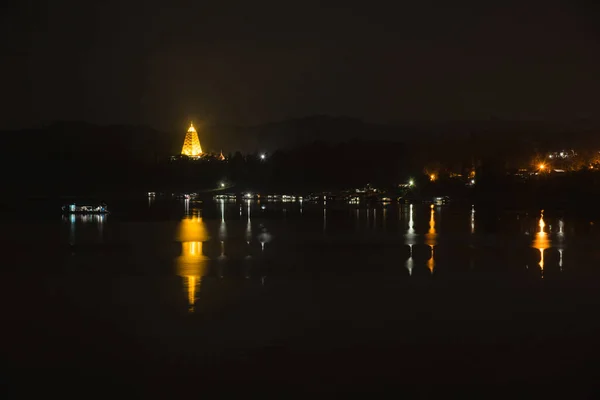 Pagode Bodh Gaya Paysage Minuit Vue Temple Dans District Sangkhlaburi — Photo