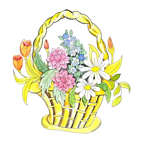 Basket with flowers — Stock Vector