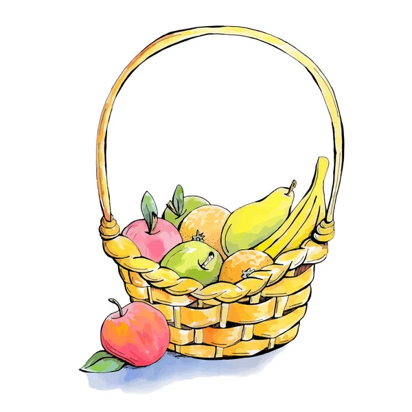 Wicker fruit basket — Stock vektor
