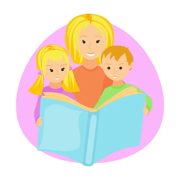 她的孩子们的母亲阅读本书 — 图库矢量图片