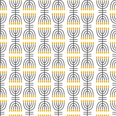 Hanukkah seamless pattern. Hanukkah simbols. Hanukkah candles, menorah, sufganiot and dreidel. clipart