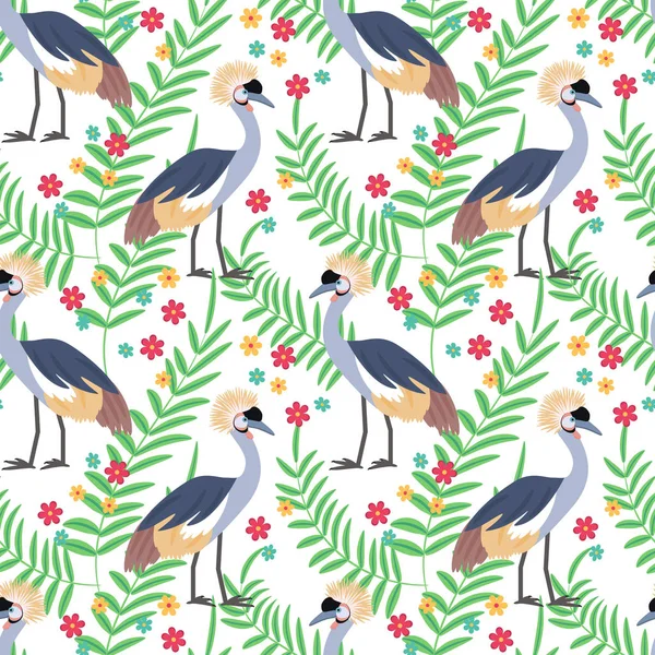 Crowned crane seamless pattern background — Stock Vector