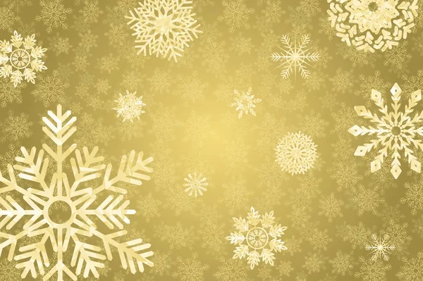 Goldener Winterbackboden mit kristallischen Schneeflocken. — Stockvektor
