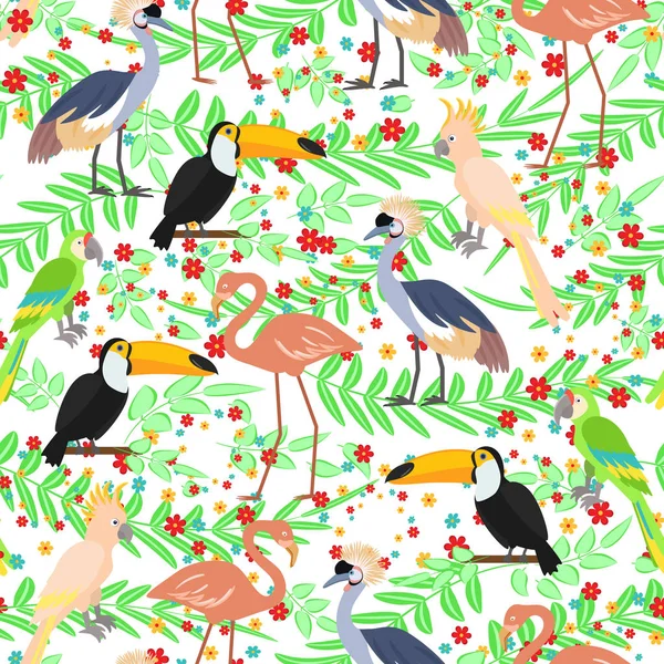 Tropical birds seamless pattern — Stock Vector