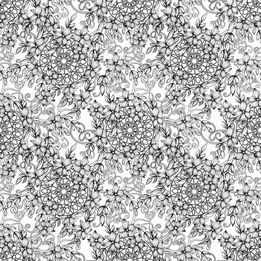 Çiçek deseni siyah beyaz