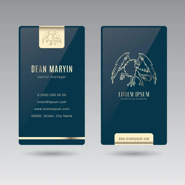 Çift taraflı dikey zarif iş kartı Griffin lüks. Lüks şirketler, bankalar, oteller, marka Mağazalar, restoranlar, vb için kullanılabilir altın unsurları ile zarif bir kartvizit.