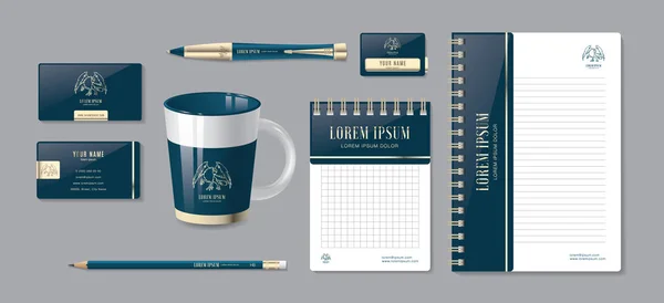 Lüks kurumsal kimlik. Düzenlenebilir kurumsal kimlik şablonu. İleti örneği şablonu tasarım altın elemanları ile mavi. İş için belgeler.