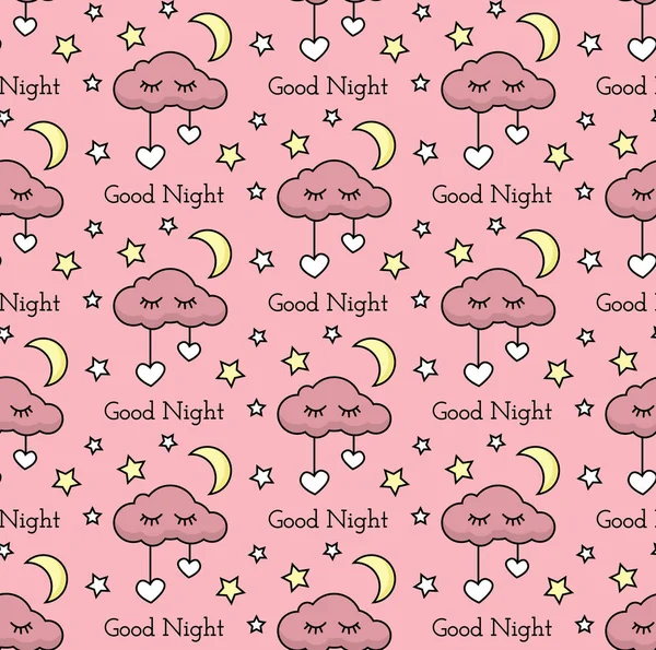 Vektör ay, bulut ve yıldız ile seamless modeli. Çocuk illüstrasyon vektör.