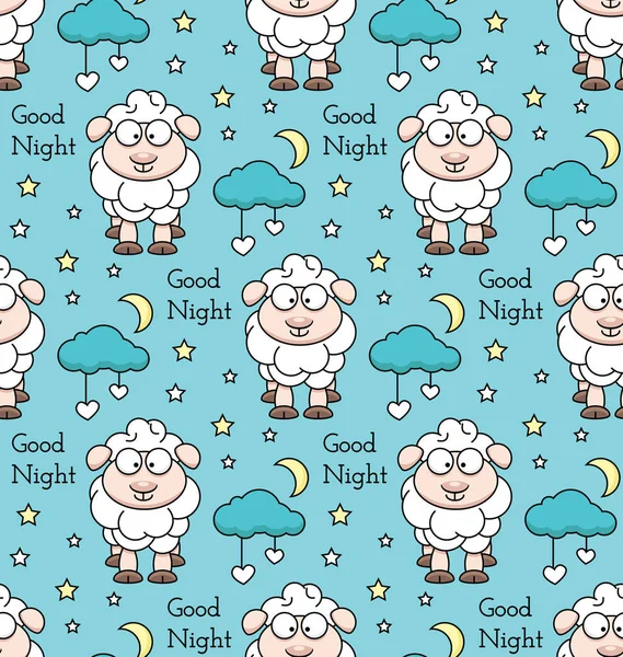Vektör kuzu, moon, bulut, yıldız ile seamless modeli. Çocuk illüstrasyon vektör.